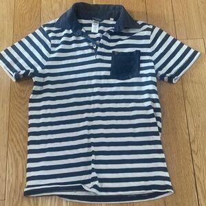 Guess Navy & White Striped Polo with Chest Pocket boys